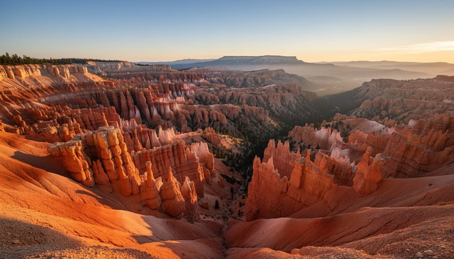 Photographer aiming a camera toward Bryce Canyon hoodoos during golden hour