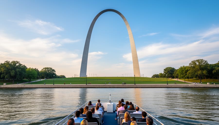 Mississippi River cruise boat with the Gateway Arch in the background