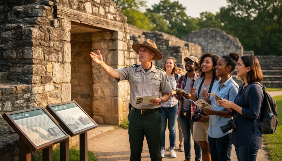 Park ranger speaking to visitors near the Gateway Arch grounds