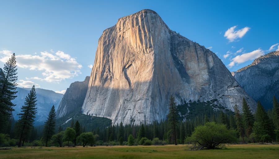 El Capitan towering over Yosemite Valley from a low viewpoint with foreground rocks