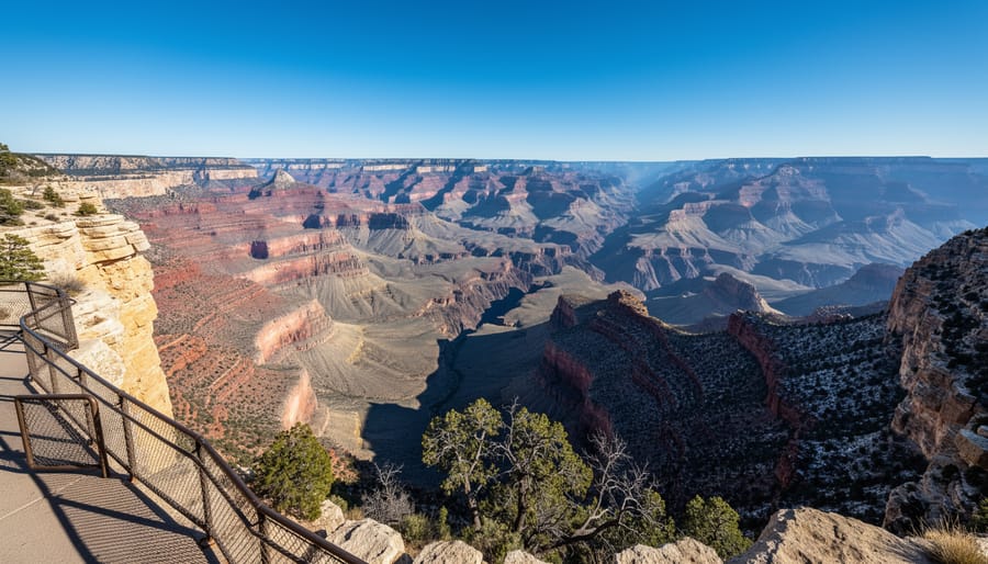 Sweeping view of the Grand Canyon South Rim with layered rock strata