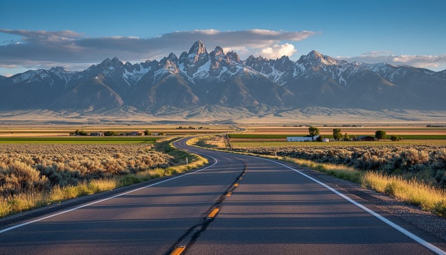 South Alamo Road stretching through the San Luis Valley toward the Sangre de Cristo Mountains.