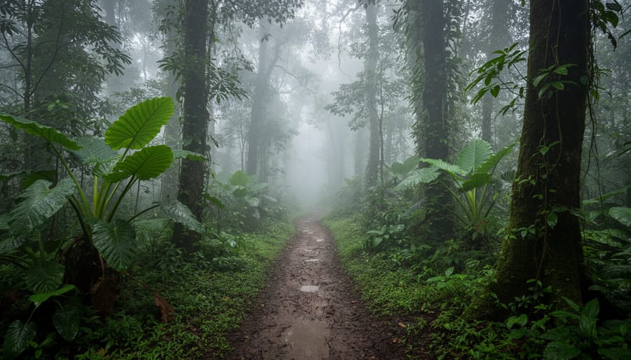 Misty tropical rainforest path in Hainan